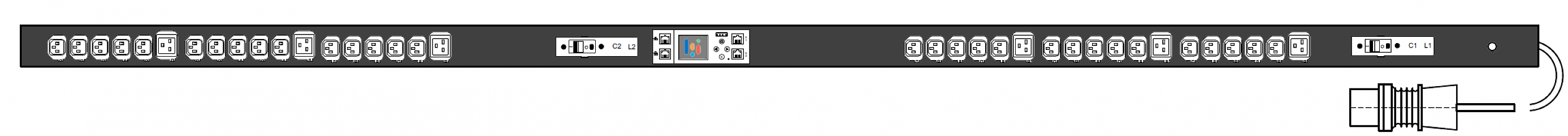 PWG2-9332-330-96-SIP POWERGuard2 PDU, 32A Single Phase ZeroU, 36 x IEC Sockets (30 x C13 - 6 x C19), Outlet Metering
