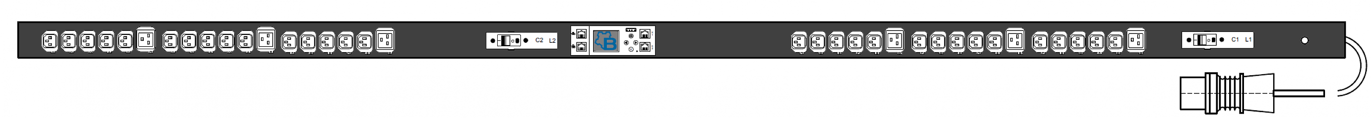 PWG2-9232-330-96-SIP : 32А 230В 1Ф 0U, (30*C13 + 6*C19), Общий мониторинг и управление по розеткам