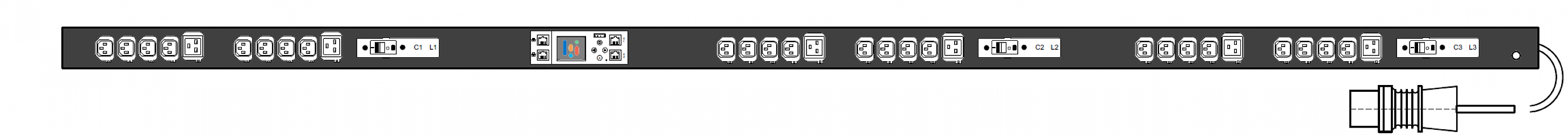 PWG2-9316-324-96-TIP POWERGuard2 PDU, 16A Three Phase ZeroU, 30 x IEC Sockets (24 x C13 - 6 x C19), Outlet Metering