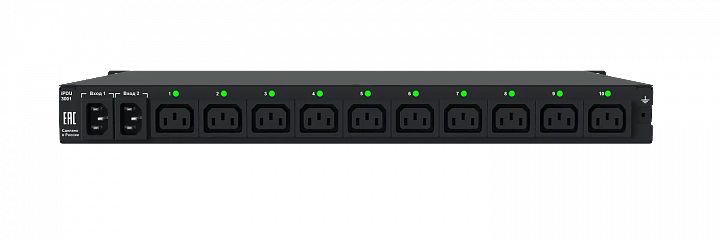 Устройство распределения электропитания iPDU-3001 Managed PDU+ATS, 1U, 230V, 16А, in (2) C20, out (10) C13, SNMP v3, HTTPS